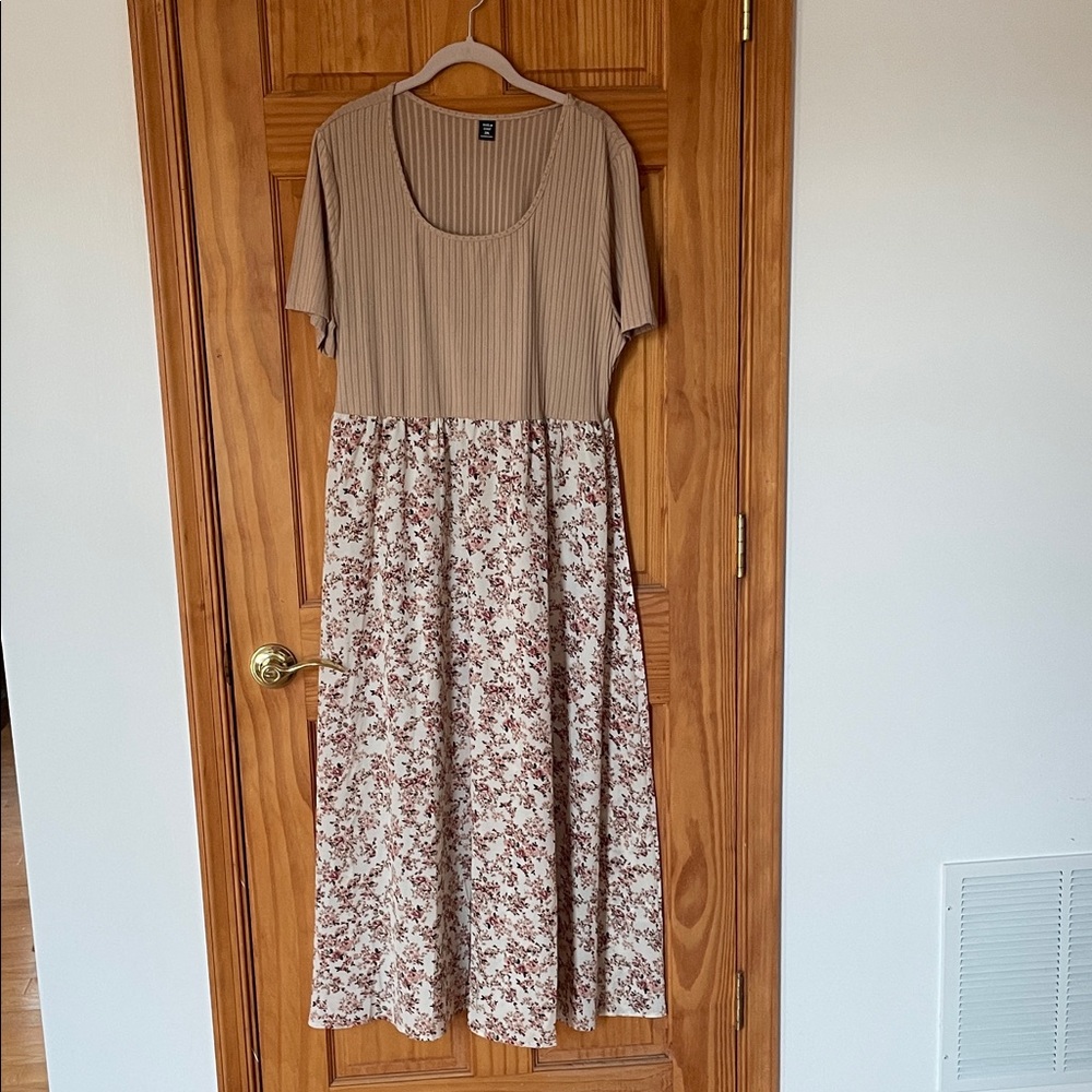 SHEIN Beige and Brown Floral Midi Dress